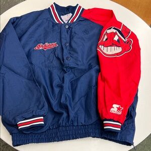 Vintage 90s Cleveland Indians baseball Starter pullover windbreaker jacket snaps